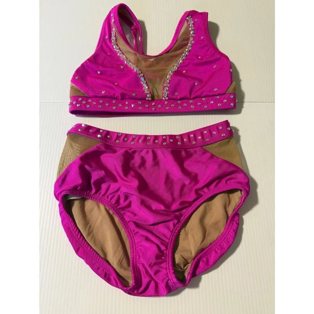 Opra solo custom dance costume leotard 2 piece hot pink illusion MC/LC child